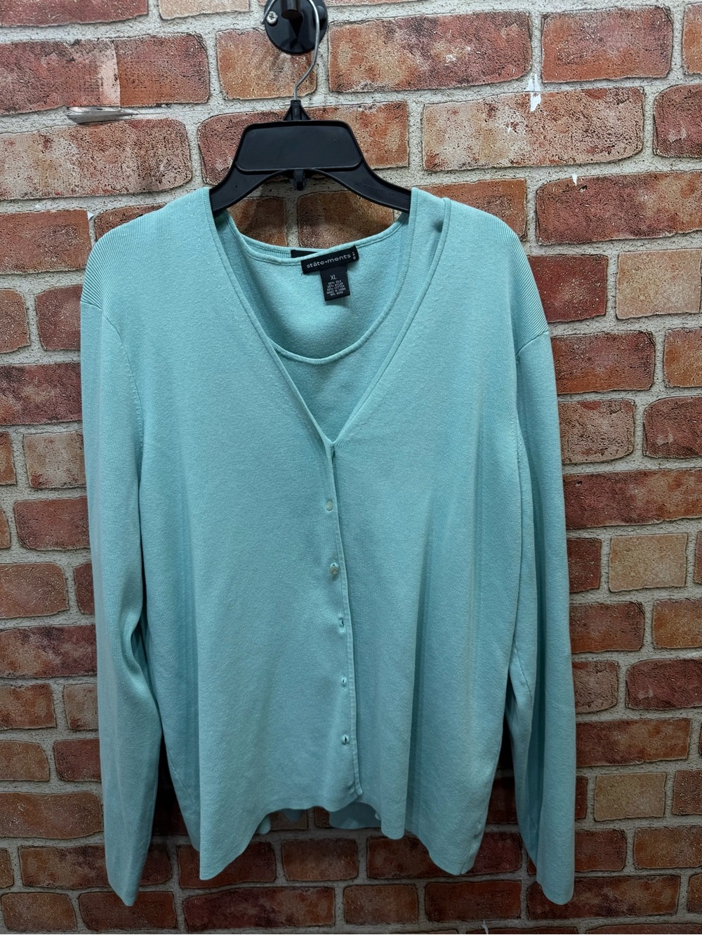 State Ments Vintage silk blend light teal V-Neck sweater twinset